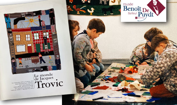 Les enfants réalisent des éléments de patchwork à l'occasion de l'expo Trovic de 1996